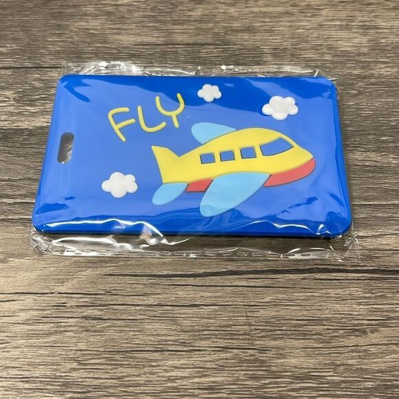 Blue and Yellow Airplane Luggage Tag "Fly". - Picture 3 of 3